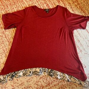 AGB Red Short Sleeve Top with Leopard Accent